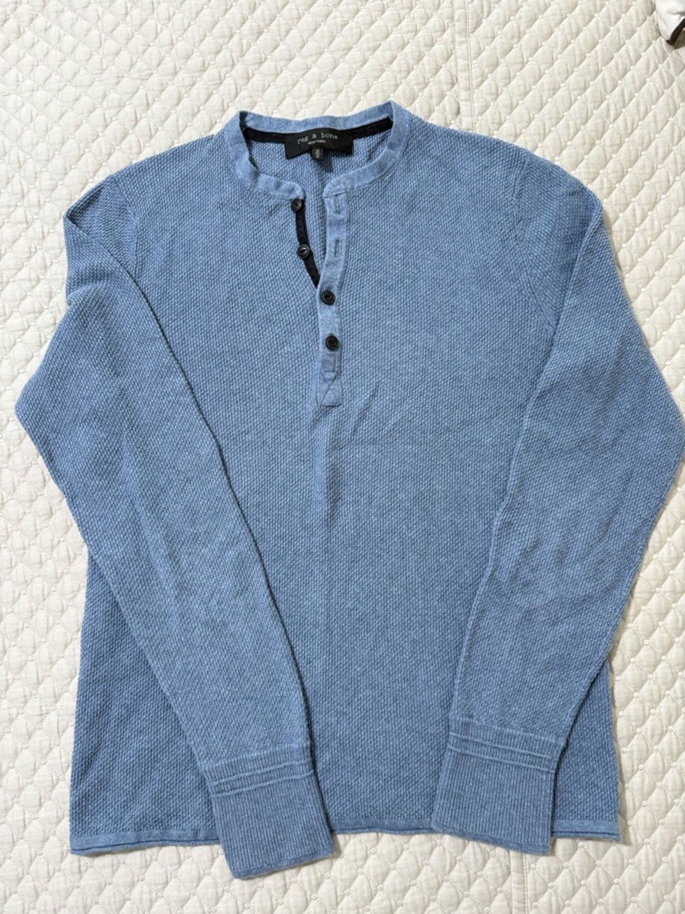 rag & bone Men's Light Blue Henley Knit Long Sleeve Shirt excellent condition